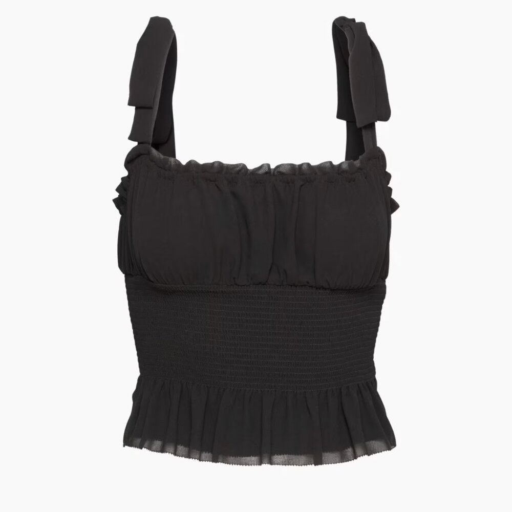 Aritzia Wilfred Ballad Camisole Smocked | Black Chiffon | Women's Medium